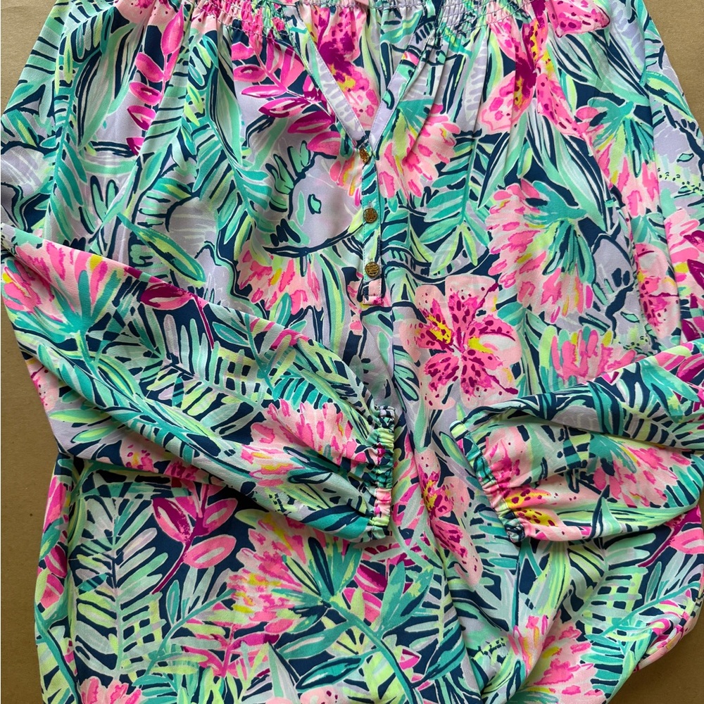 Lilly Pulitzer Tropical Print Blouse - Pink, Green, Blue